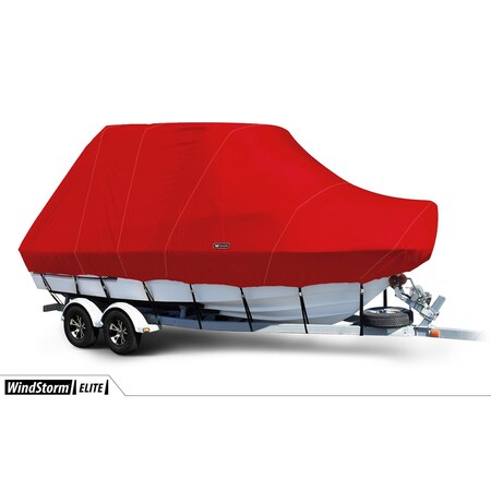 Eevelle Boat Cover BAY BOAT Rounded Bow, Center Console, TTop, Outboard Fits 26ft 6in L up to 120in W Red SBBCCTT26120B-JYR